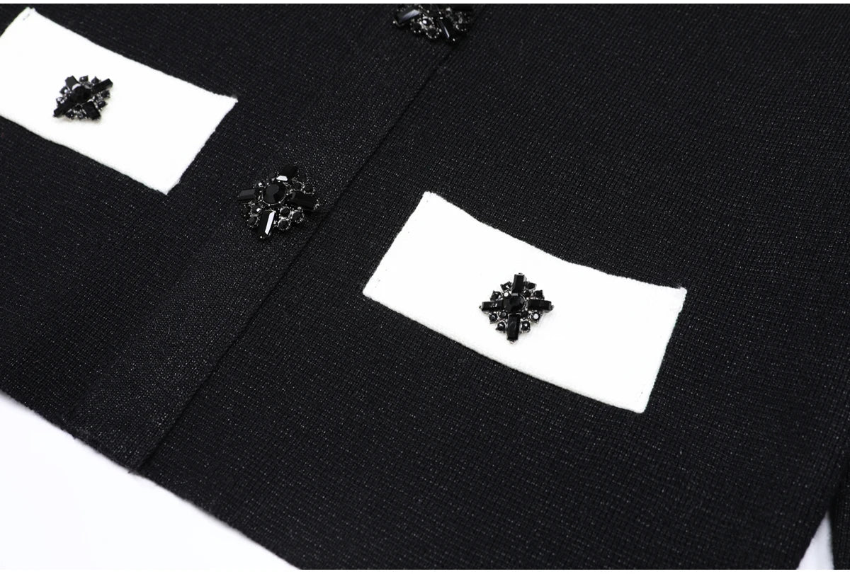 Diamond Buckle Knit Top With Elastic Fit Long Sleeve Pullover Round Neck For Women