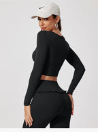 Women Shirts Long Sleeve for Yoga Crop Top Square Neck Workout Clothing with Chest Pads Fitness