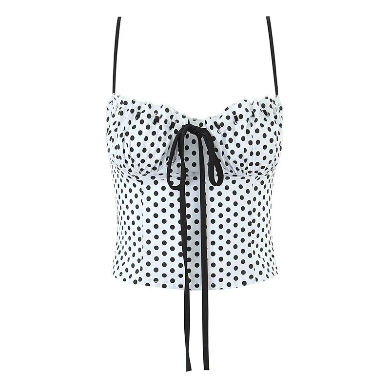 Sexy Sweet Girl Plaid Polka Dot Camis Cotton Top