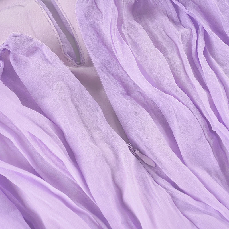 Purple Chiffon Backless Sundress With Deep V Neck A-Line Mini