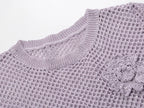 Sunlit Hollow Knit Top Elegant Long Sleeve Jumper Lightweight Sweater