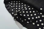 Black Polka Dot Pleated Mini With Shorts Lining Low Waist Skater Style Button Details