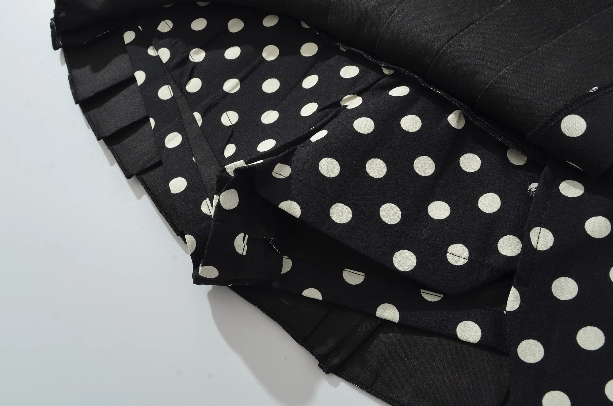 Black Polka Dot Pleated Mini With Shorts Lining Low Waist Skater Style Button Details
