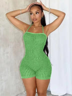 Backless Striped Knit Romper With Bandage Flattering Fit