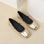 Metallic Square-Toe Mary Janes Slip-On Flats