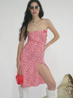 Heart Print Strapless Hip Wrap Sheath Dress