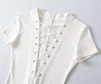 Sexy Lace Up Front Short Sleeve Playsuit In Knit Fabric Flirty One Piece Romper