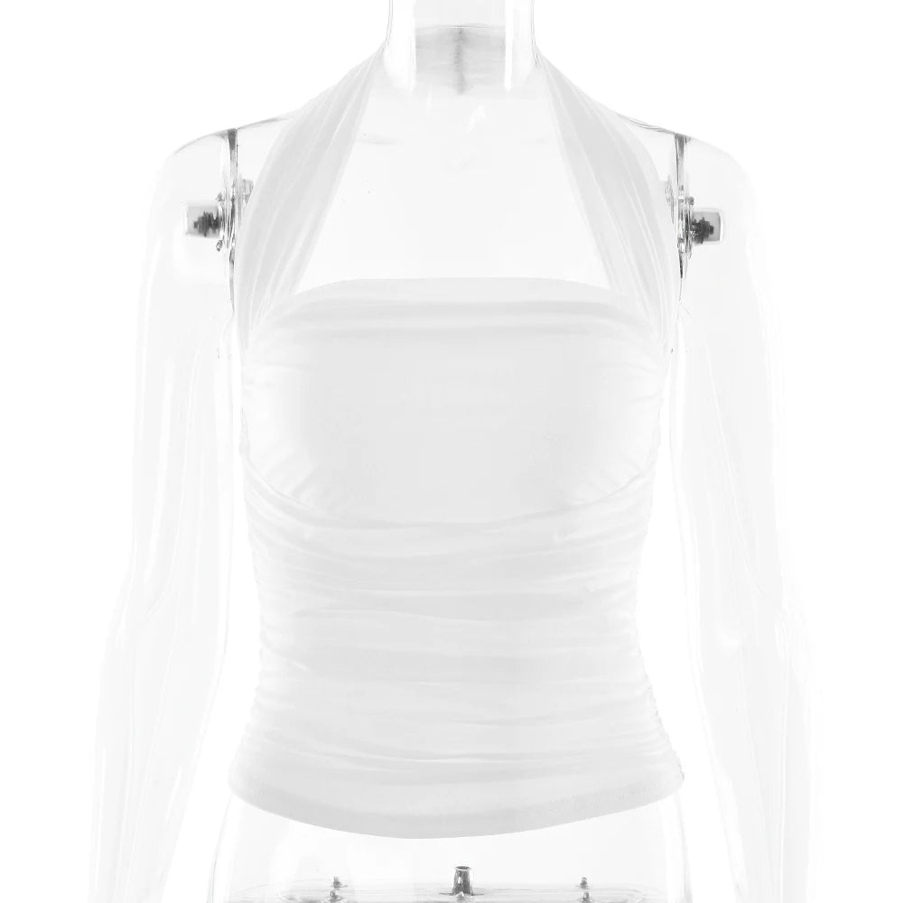 Ruched Halter Backless Top Double Layer