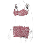 Stripe Two Piece Set With Elastic Camisole And Ruched Shorts l