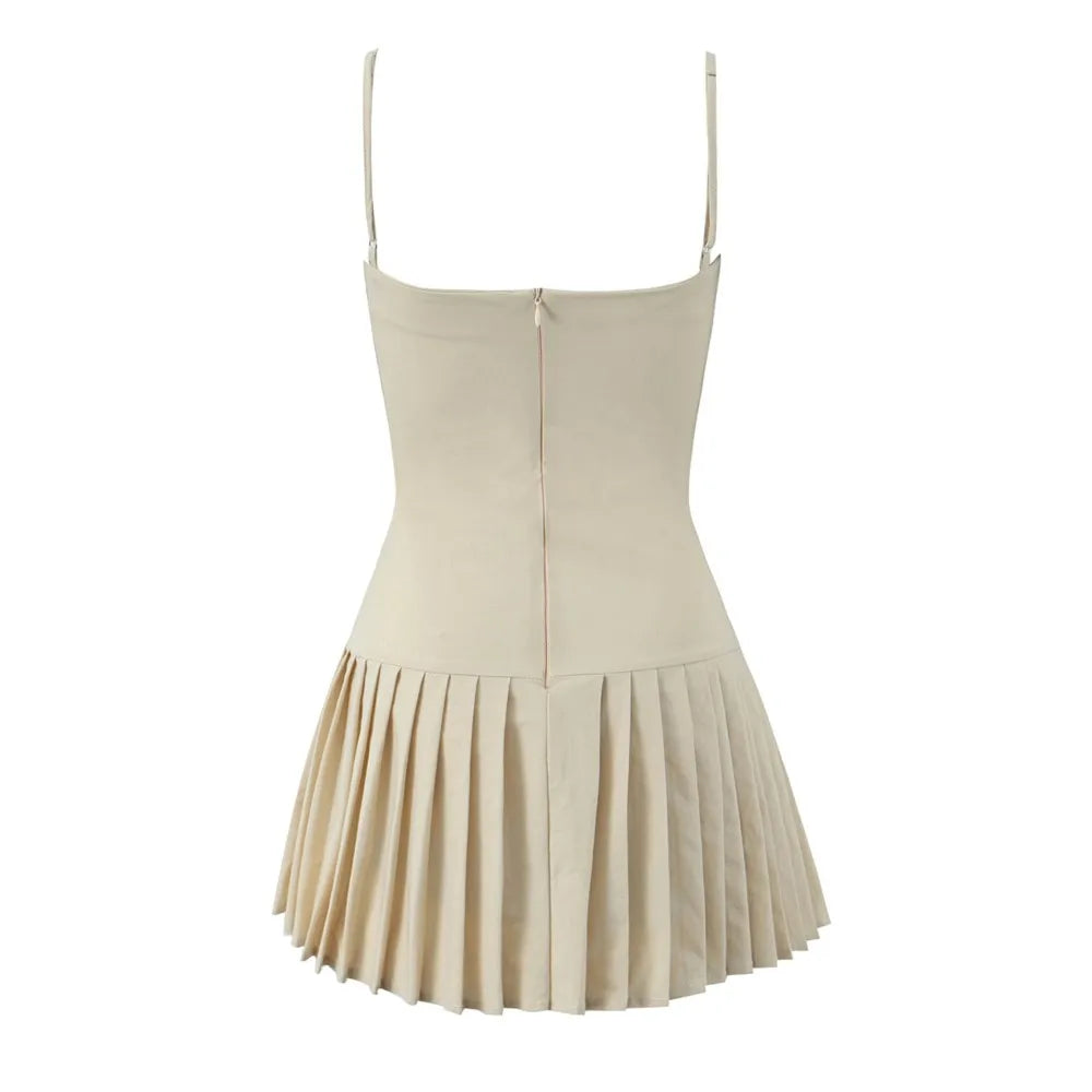Crimson Ruched Front Button Mini Dress With Slash Collar And Sling Bodice