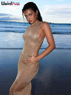 See Through Glitter Backless Dress l