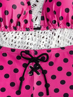 Hot Pink Polka Dot Bikini Set With Halter Top Push Up Detail High Waist Bottom Swimwear