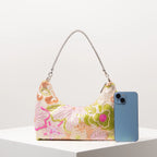 Floral Embroidered Sequin Shoulder Bag For Women Crescent Shape Evening Purse