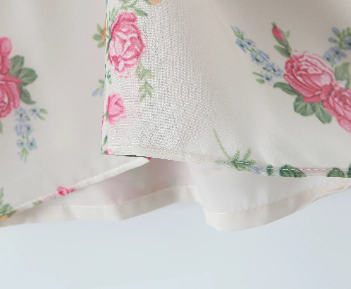 Contrast Color Floral Print Sling Mini V neck Spliced Chest Push Up Back Backless Short Dress