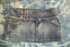 Y2K Denim Mini Skirt With Printed Motif High Waist