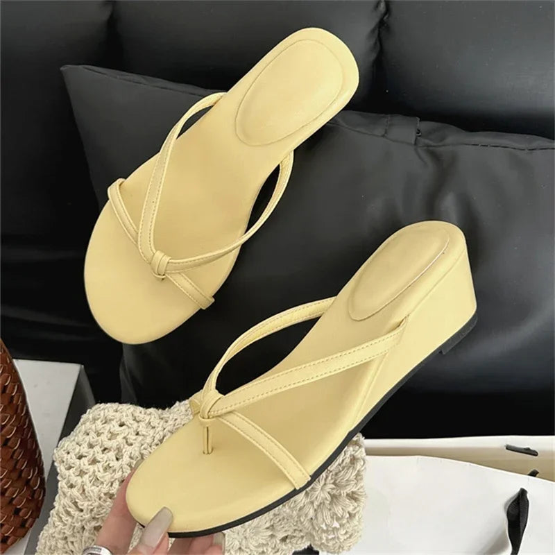 Elegant Cross Strap Wedge Sandals Low Heel Slip On