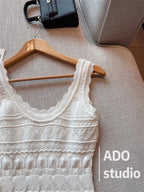 A Line Dress With Ruffled Knitted Vest For Women French Style
