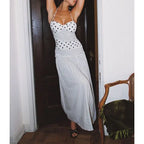 Halter Cami Maxi Dress With Backless Lace Up Ruched Dot Print And Ruffle Trim