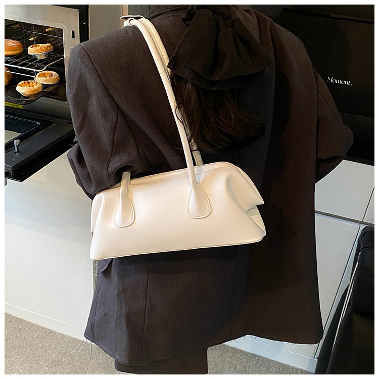 Underarm Bag Solid Color PU Shoulder Handbag