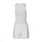 Summer Jumpsuit Polka Dot Lace Patchwork Square Neck Sleeveless