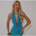 Glam Sequin Halter Top And Pleated Backless Skirt Set