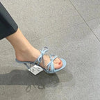 Bow Stiletto Sandals With French Peep-Toe, One-And-A-Half Slip, Elegant Evening Heels