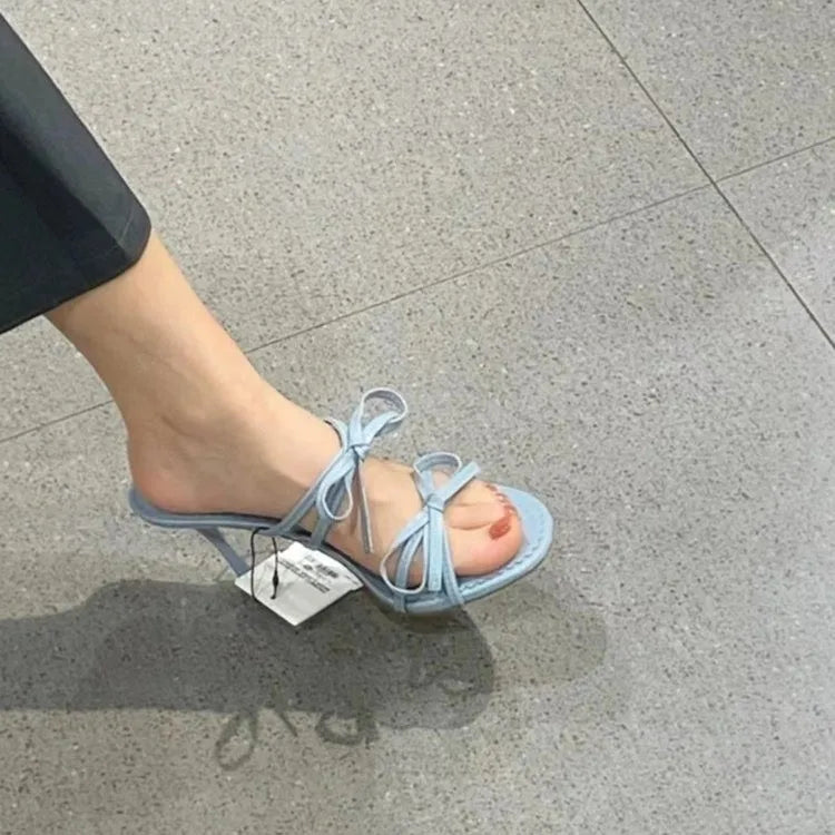 Bow Stiletto Sandals With French Peep-Toe, One-And-A-Half Slip, Elegant Evening Heels