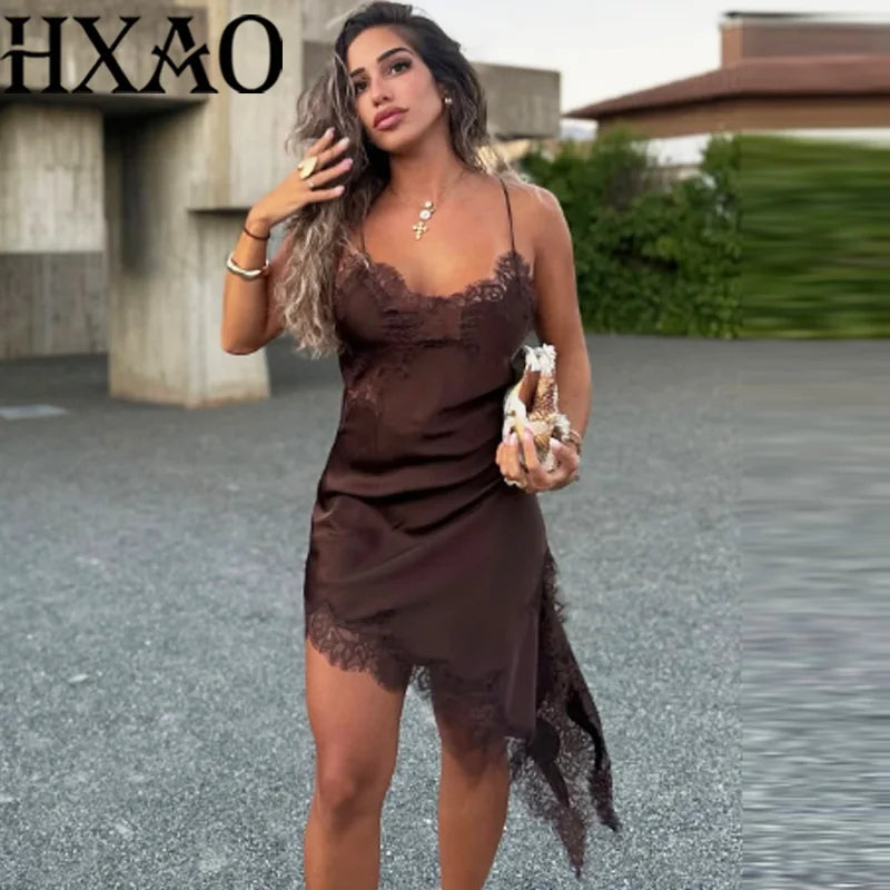 Satin Elegant Backless Lace Slip Dress