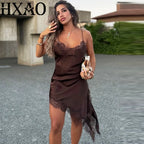 Satin Elegant Backless Lace Slip Dress