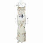 Apricot Backless Bandage Maxi Dress With Spaghetti Straps