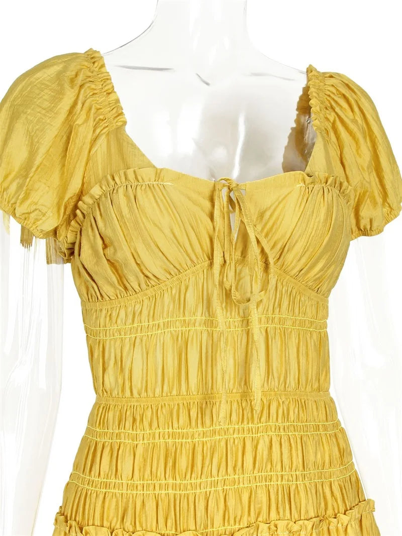 Vibrant Lace Up Back A Line Dress With Short Sleeves