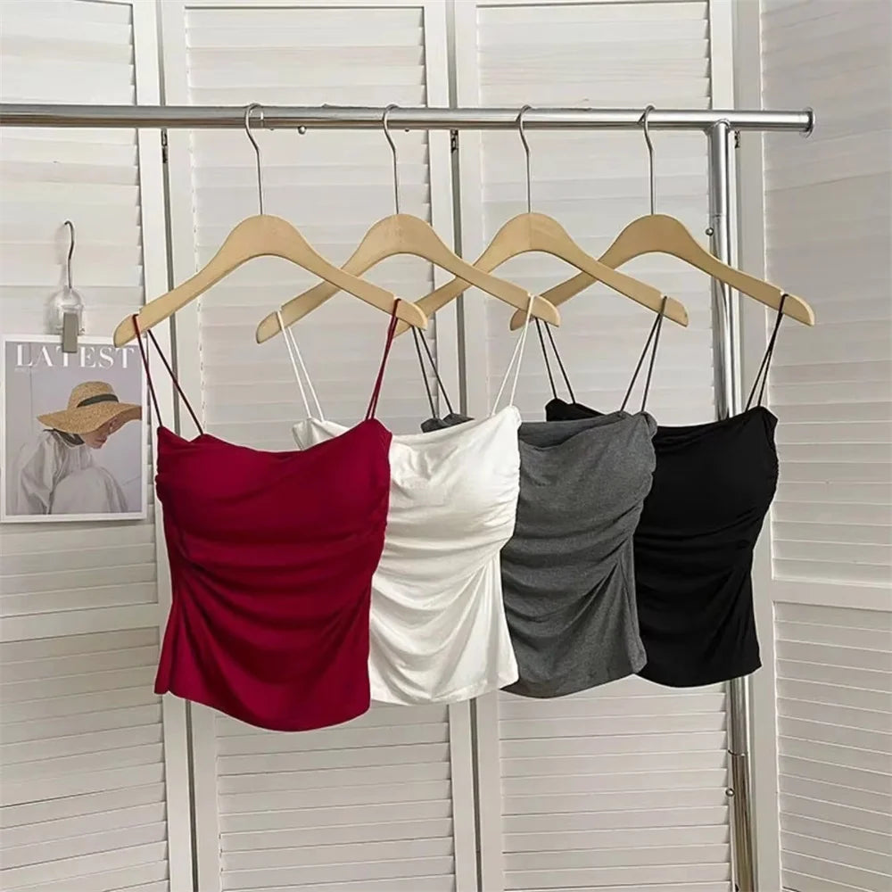 Waist Pleated Corset Top With Soft Support Chest Pad Sleeveless