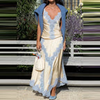 Lace Patchwork Two-piece Set With V-Neck Sling Top And Long Skirt