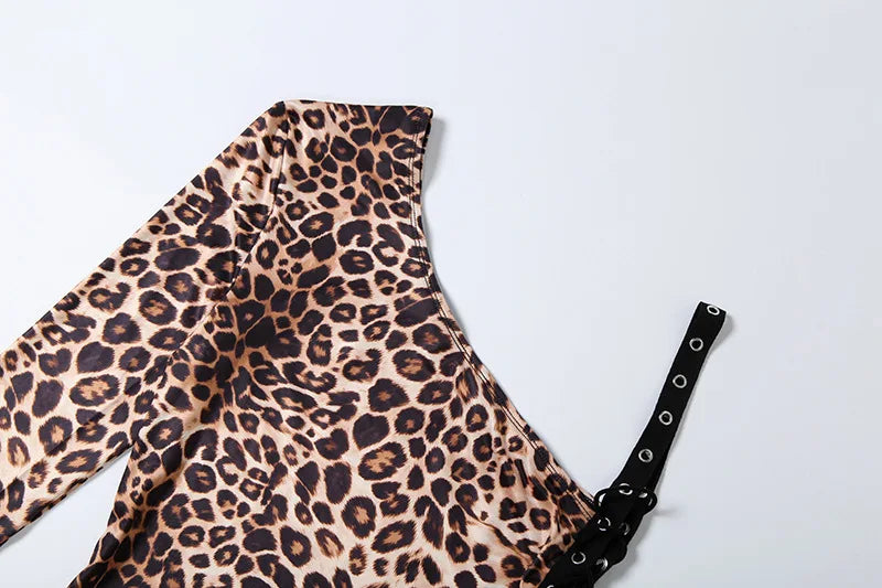 Leopard Print Off-Shoulder Backless Patchwork Dress For Women