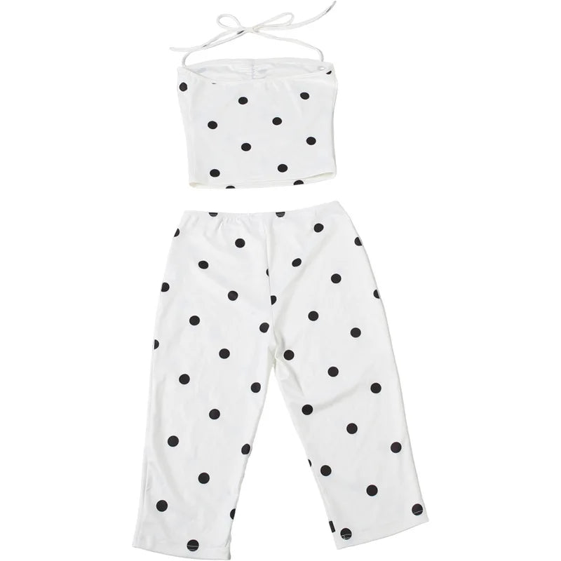Polka Dot Set With Crop Cami Top And Slim Capri Trousers