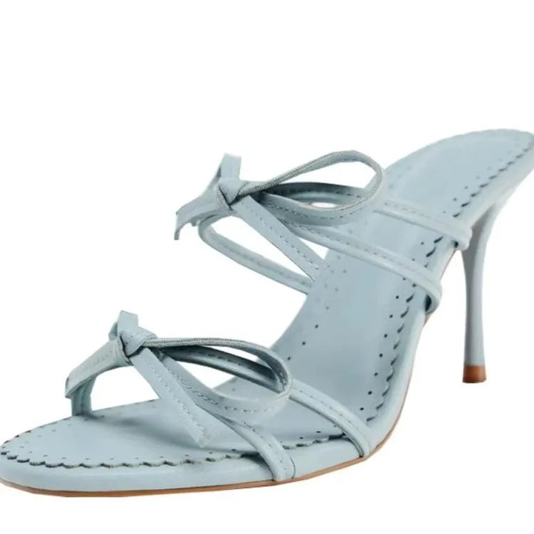 Bow Stiletto Sandals With French Peep-Toe, One-And-A-Half Slip, Elegant Evening Heels