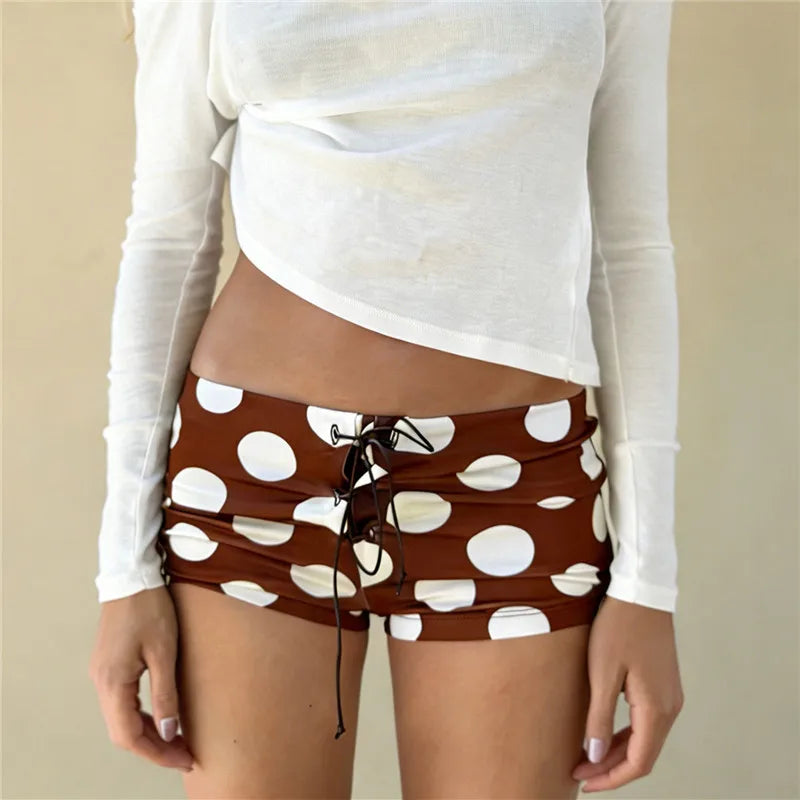 Vintage Polka Dot Shorts With Drawstring Waist Loose Fit