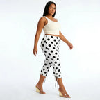 Polka Dot Patchwork Capri Pants With Drawstring Waist