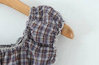 Sweet Plaid Chic Single Breasted Cropped Tops French Square Collar Puff Sleeve Blouse