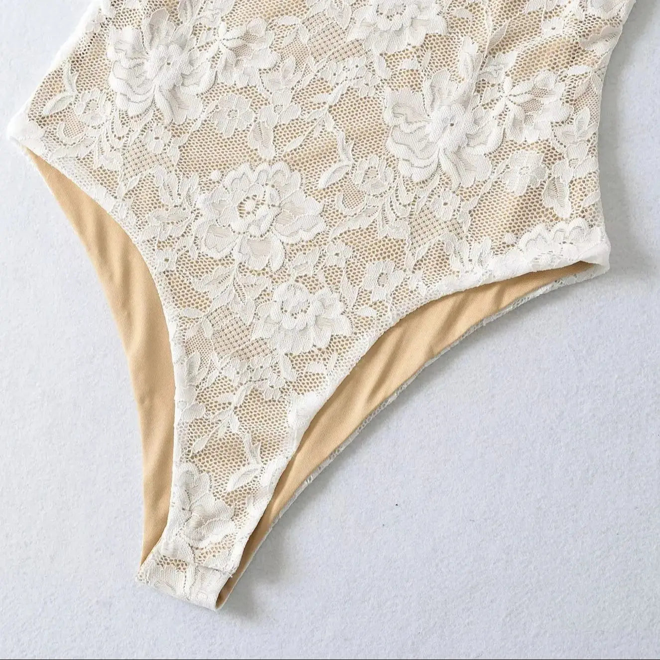 Sexy Lace See Through Bodysuit With Lining Elastic Spaghetti Straps Slim Fit