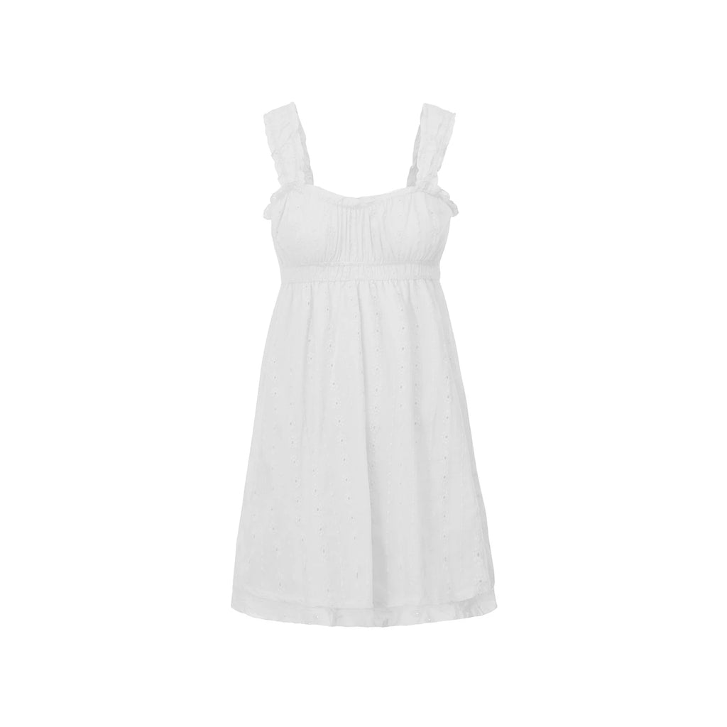 Ruffles Hem Babydoll A-line Dress Vintage Eyelet Mini Dress