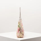 Floral Embroidered Sequin Shoulder Bag For Women Crescent Shape Evening Purse