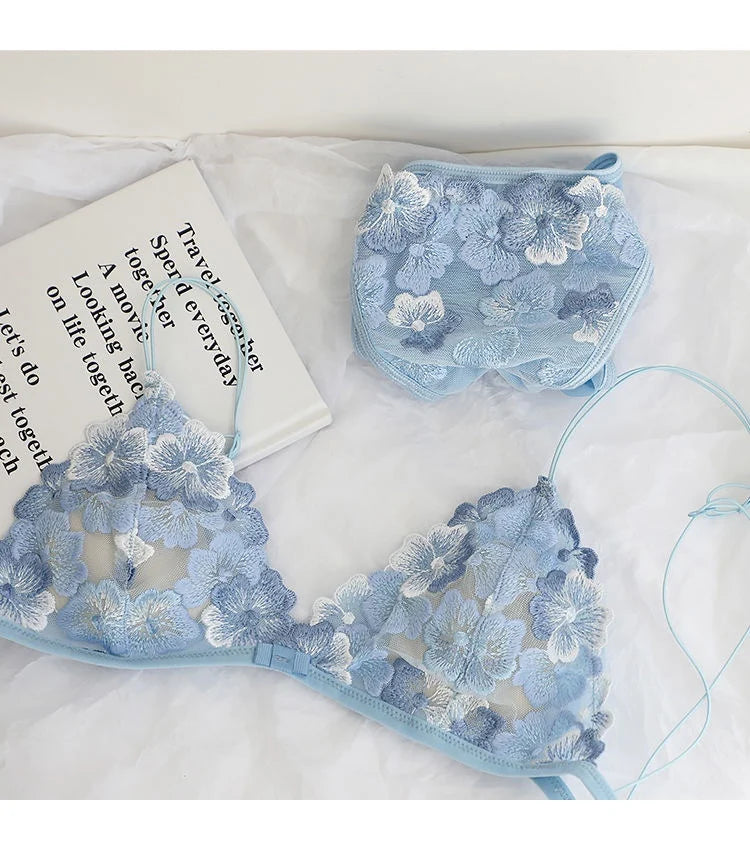 Whisper Lace Wireless Bralette Set In Ultra Thin Embroidered Mesh For Small Busts Delicate Comfort