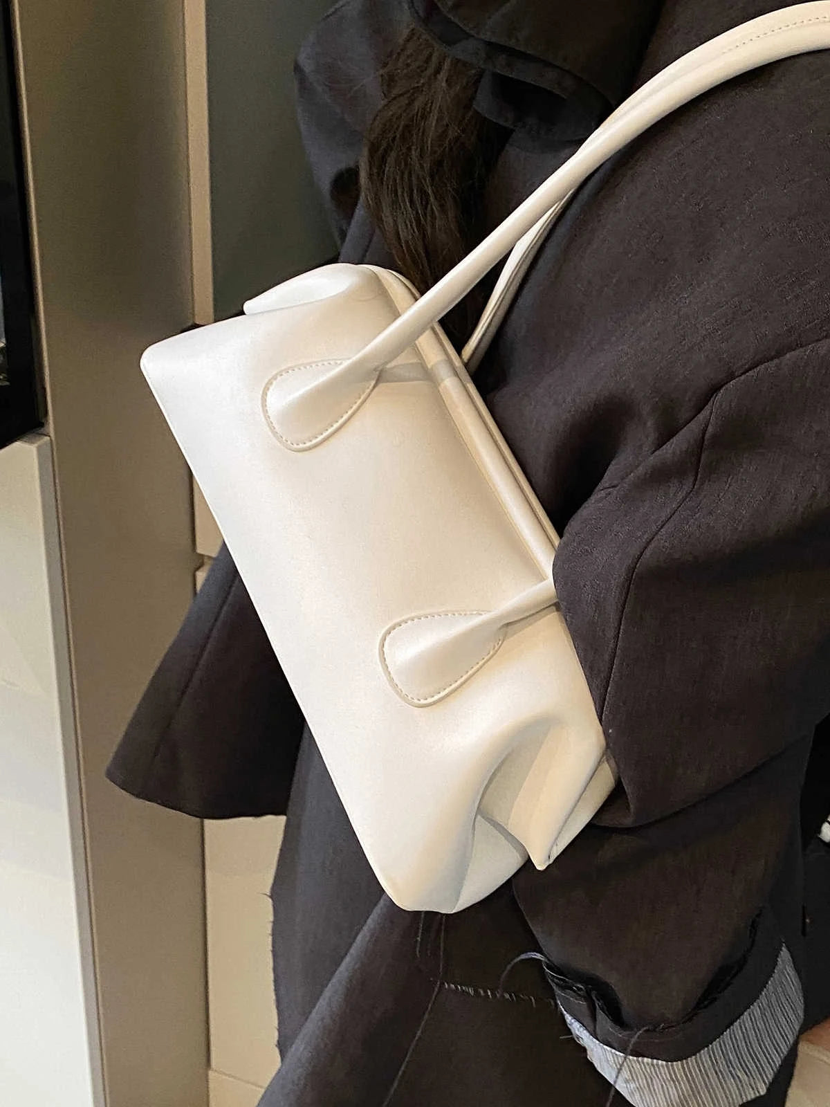 Underarm Bag Solid Color PU Shoulder Handbag