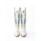 Floral Embellished Knee High Boots With Zipper And Chunky Heel