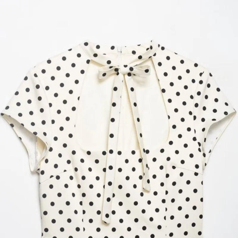 Polka Dot Cutout Bow Front Mini Dress