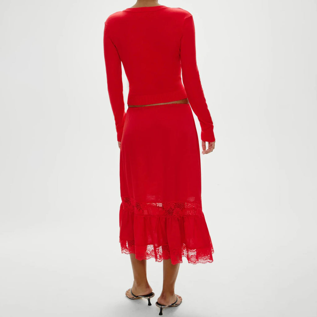 Romantic Lace Slip Midi Skirt With Elastic Waist