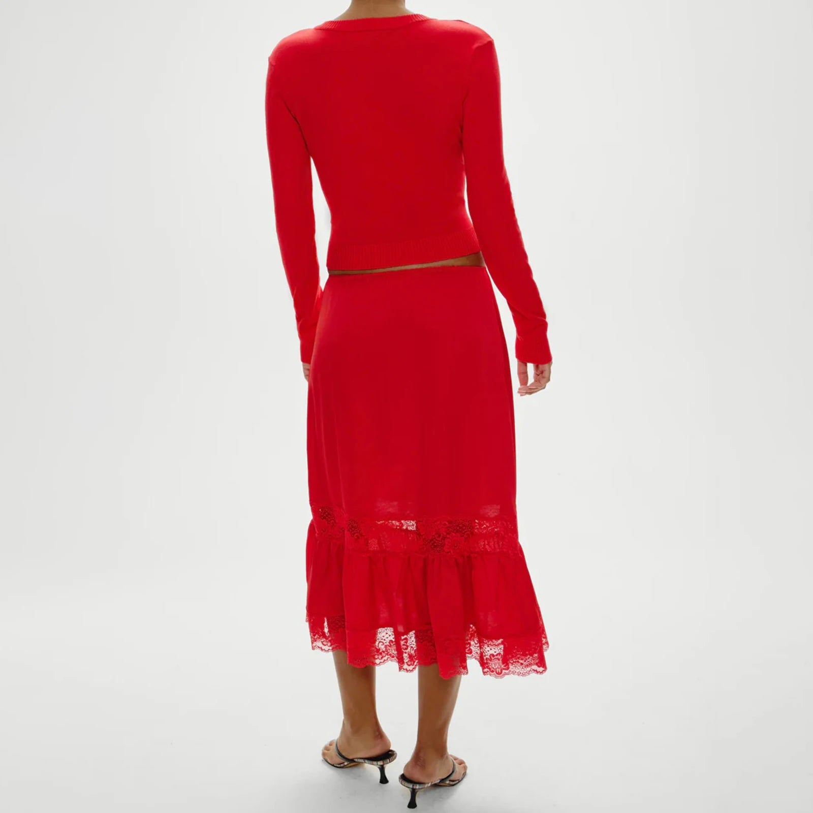 Romantic Lace Slip Midi Skirt With Elastic Waist