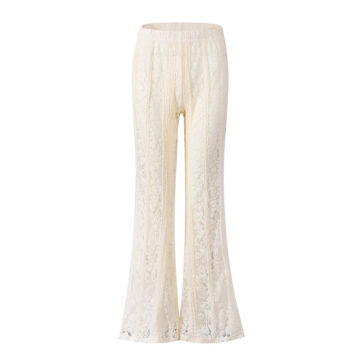 White Lace Sheer Flare Pants For Women Boho Style Elegant Casual Wide Leg Trousers
