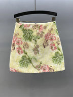 Floral Sequined Mini Skirt With High Waist Glam Inspired Retro Vibe